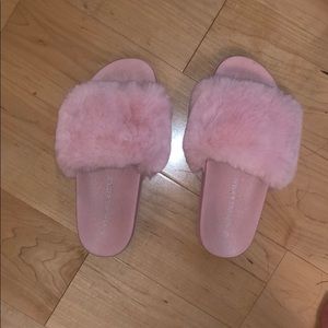 Fluffy pink slides